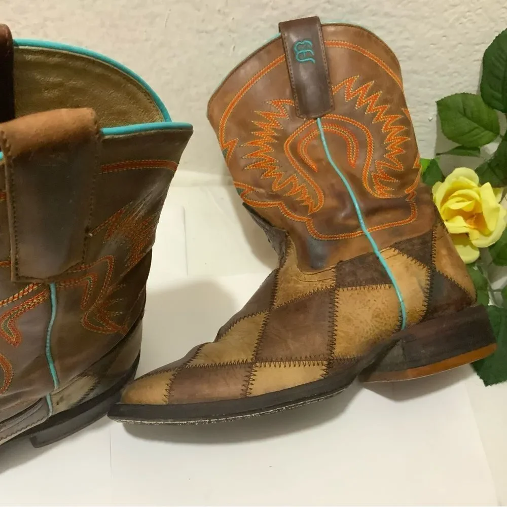 Anderson Bean Crazy Train Western Boots Patchwork 1053 Youth/Kids Size 12